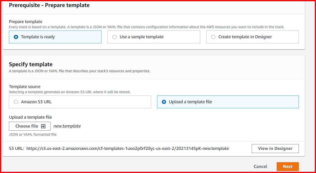Picture showing creating the cloud formation by using template
